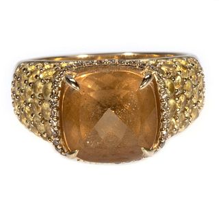 Semi-precious, colored diamond and 14k gold ring