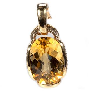 Citrine, diamond and 14k gold pendant-enhancer