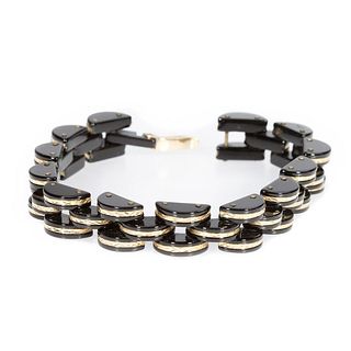 Onyx and 14k gold link bracelet