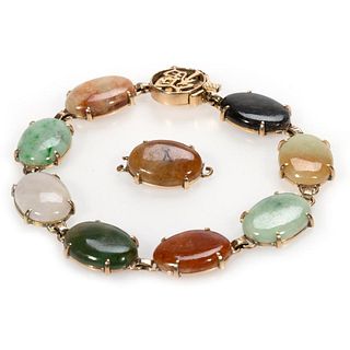Multi-color jade and 18k gold link bracelet