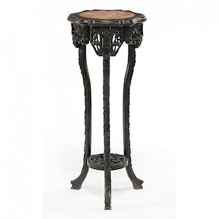 Chinese Carved and Marble Top Tall Stand