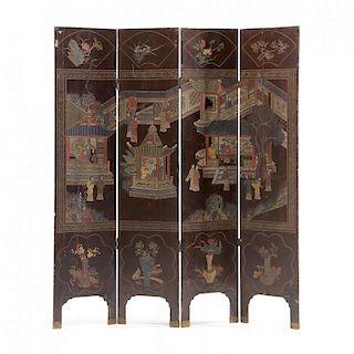 Chinese Four Panel Floor Screen