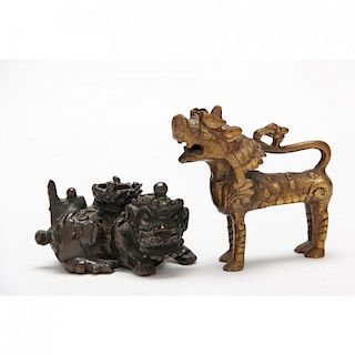 Two Bronze Foo Dogs