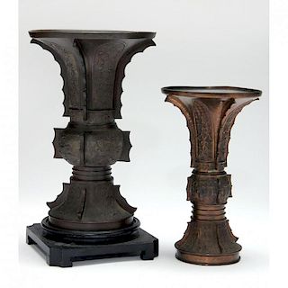 Two Chinese Bronze Gu Vases