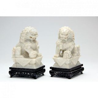 Pair of Imperial Style Carved Marble Foo Dogs