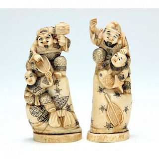A Set of Two Similar Japanese Ivory Figurals