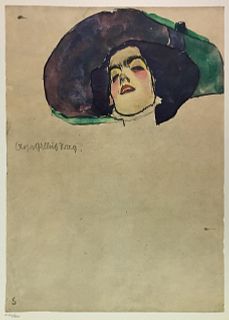 Egon Schiele (After) - Woman's Head with Wide-Brimmed