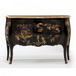 French Marble Top Commode with Chinoiserie Motif