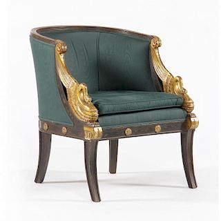 French Classical Style Figural Barrel Back Arm Chair
