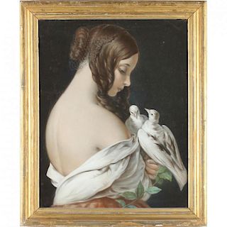 French School (19th century), Woman with Doves