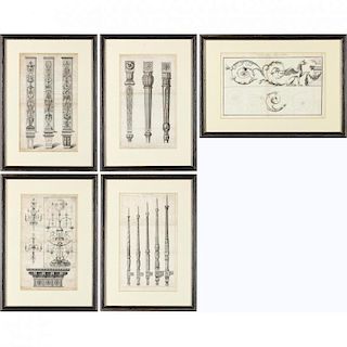 A Set of Five Framed Prints from Thomas Sheraton's Drawing Book