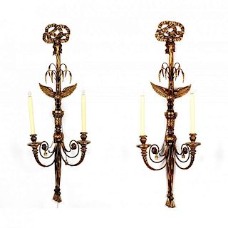 Pair of Italian Eagle Carved Gilt Wall Sconces