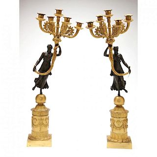 Pair of Continental Neoclassical Figural Candelabra