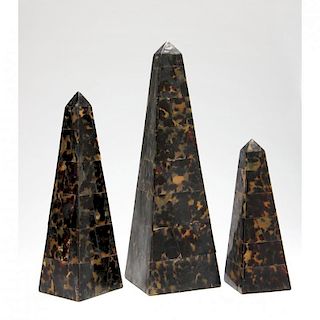 Three Graduated Faux Tortoise Shell Obelisks