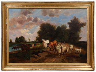 MID-19TH C. MONUMENTAL PASTORAL PAINTING FOUND IN ALBANY NY