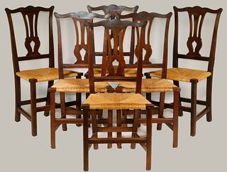 (SET OF 6) MAHOGANY COUNTRY CHIPPENDALE SIDE CHAIRS