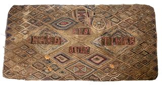COUNTRY HOOKED RUG "HARD TIMES, JULY 1874