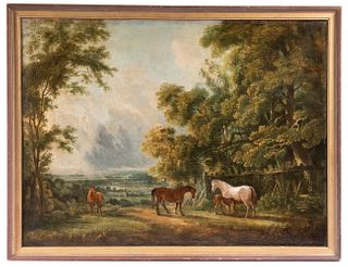 EARLY 19TH C. LANDSCAPE WITH HORSES