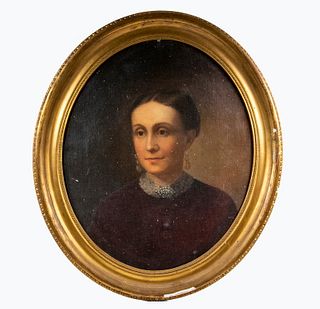 LATE 19TH C. OVAL PORTRAIT PAINTING OF A WOMAN