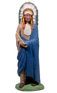 LARGE 1950S PAINTED PLASTER SCULPTURE OF A NATIVE AMERICAN