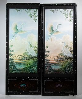 PR OF FAUX PAINTED CHINESE PANELS IN LACQUER FRAMES