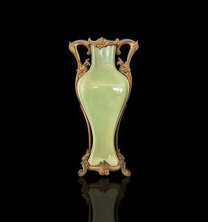 18th C Louis XV Chinese Celadon Bronze & Porcelain Vase