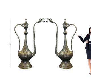 A Pair of Turkish Middle-Eastern Chiseled Steel Urns