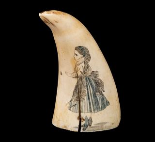 19TH C. SCRIMSHAW WHALE'S TOOTH PORTRAIT OF A LITTLE GIRL