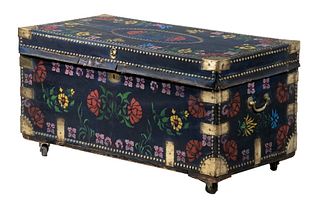 CHINESE LEATHER CLAD CAMPHORWOOD TRUNK