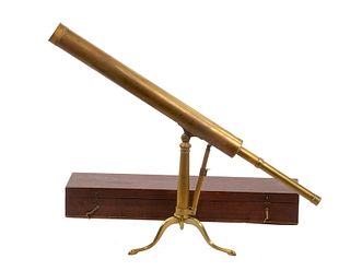 CASED EARLY 19TH C. BRASS TELESCOPE BY JOHN BERGE OF LONDON, WITH TABLETOP TRIPOD