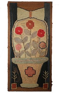 HOOKED RUG WITH FLOWER POT