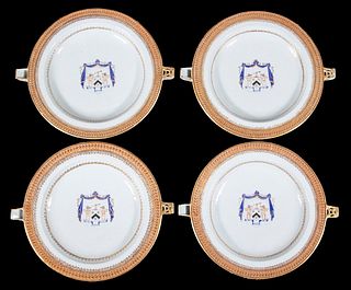 CHINESE EXPORT ARMORIAL PORCELAIN WARMING PLATES