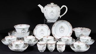 CHINESE EXPORT PORCELAIN ARMORIAL TEA SET WITH LOVEBIRDS