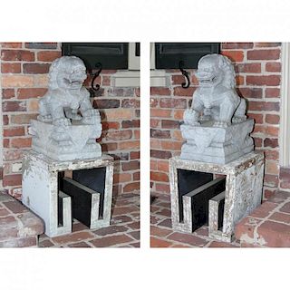 Pair of Carved Marble Asian Foo Dogs