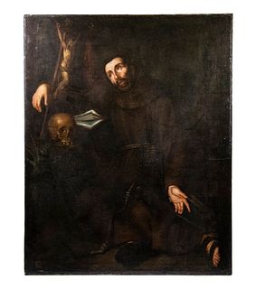 MONUMENTAL PORTRAIT OF ST. FRANCIS IN CONTEMPLATION, UNFRAMED