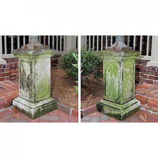 Italian, Pair of Vintage Cast Stone Garden Plinths