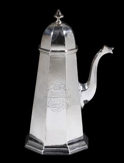 GEORGE I PERIOD SILVER COFFEE POT BY THOMAS PARR I