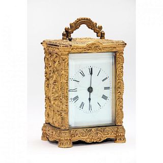 Rococo Style Gilt Brass Carriage Clock, Waterbury Clock Co.