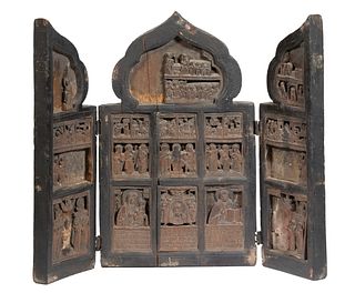 17TH-18TH C. RUSSIAN CARVED WOOD ICON