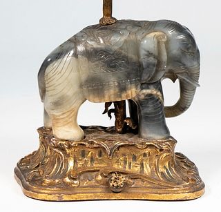 19TH C. CHINESE GREY JADE ELEPHANT AS LAMP BASE