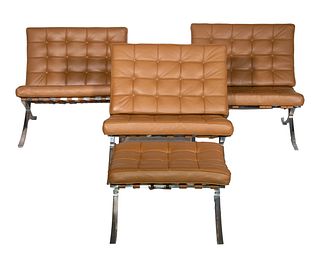 (3) BARCELONA CHAIRS & (1) OTTOMAN BY MIES VAN DER ROHE (IL/GERMANY, 1886-1969)