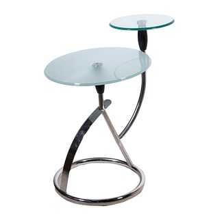 CHROME & GLASS TWO-TIER SIDE TABLE