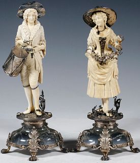 PR OF BELLE EPOCH FIGURINES IN SILVER, IVORY AND ROCK CRYSTAL