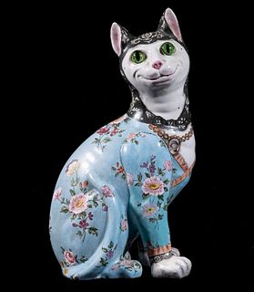 GALLE ATTRIBUTED FRENCH FAIENCE CAT