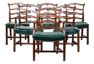 (SET OF 6) CUSTOM CHIPPENDALE RIBBON BACK CHAIRS (2 ARM), 1920S