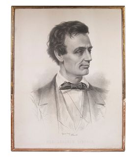 RARE 1860 CAMPAIGN PRINT BY J.H. BUFFORDS OF THE BEARDLESS LINCOLN, FROM LIFE PORTRAIT BY THOMAS HICKS
