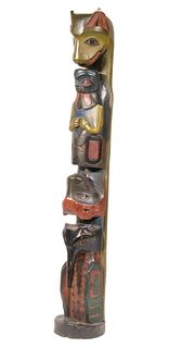 19TH NORTHWEST HAIDA CARVED AND PAINTED WOODEN TOTEM
