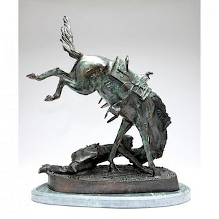 after Frederic Remington, Bronze Horse and Fallen Rider