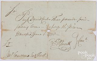 Oliver Ellsworth Revolutionary War-Dated Document