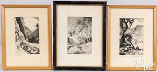 Three signed Lyman Bixby drypoint etchings